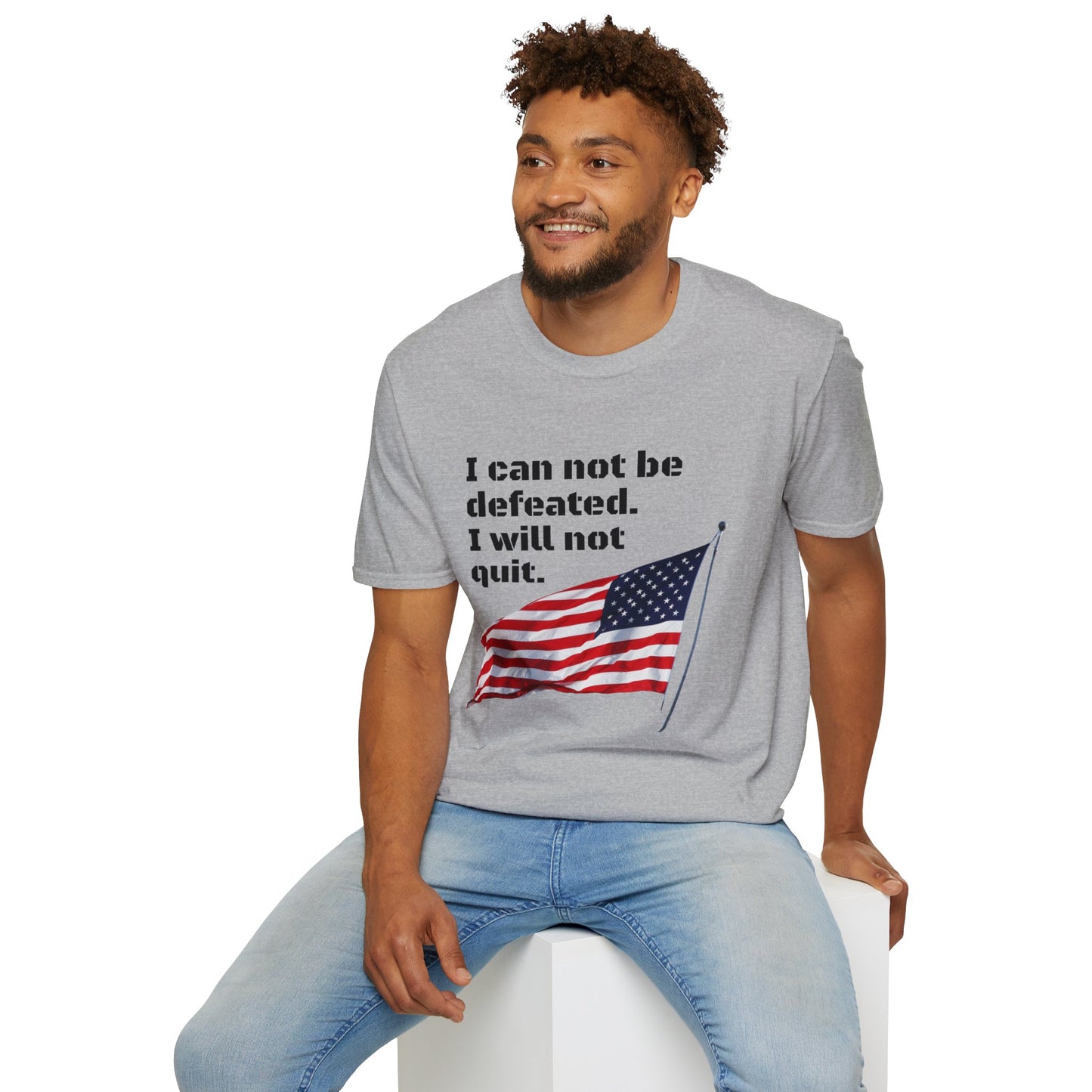 Love the USA:  I can not be defeated and I will not quit, Unisex Softstyle T-Shirt for Men, Women and Kids