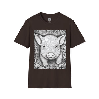 Adult Coloring Shirt Featuring Adorable Pig for 4-H and FFA - Unisex Softstyle T-Shirt for All Ages