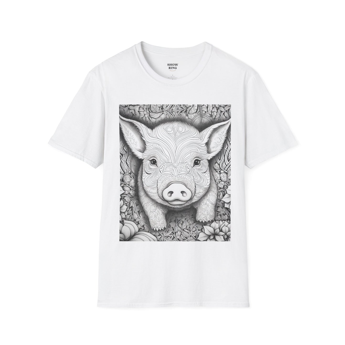 Adult Coloring Shirt Featuring Adorable Pig for 4-H and FFA - Unisex Softstyle T-Shirt for All Ages