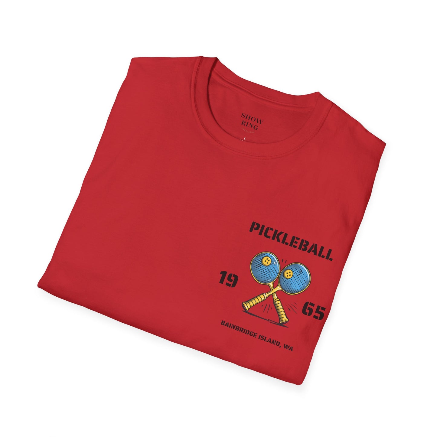 Pickleball Origins 1965, Bainbridge Island, WA.  Unisex Soft style T-Shirt for Men and Women.