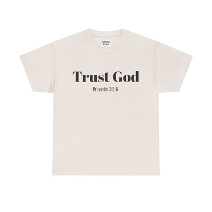 Trust God Unisex Heavy Cotton Tee – Proverbs 3:5-6 Bible Verse Shirt for Youth Groups, Christian Gifts