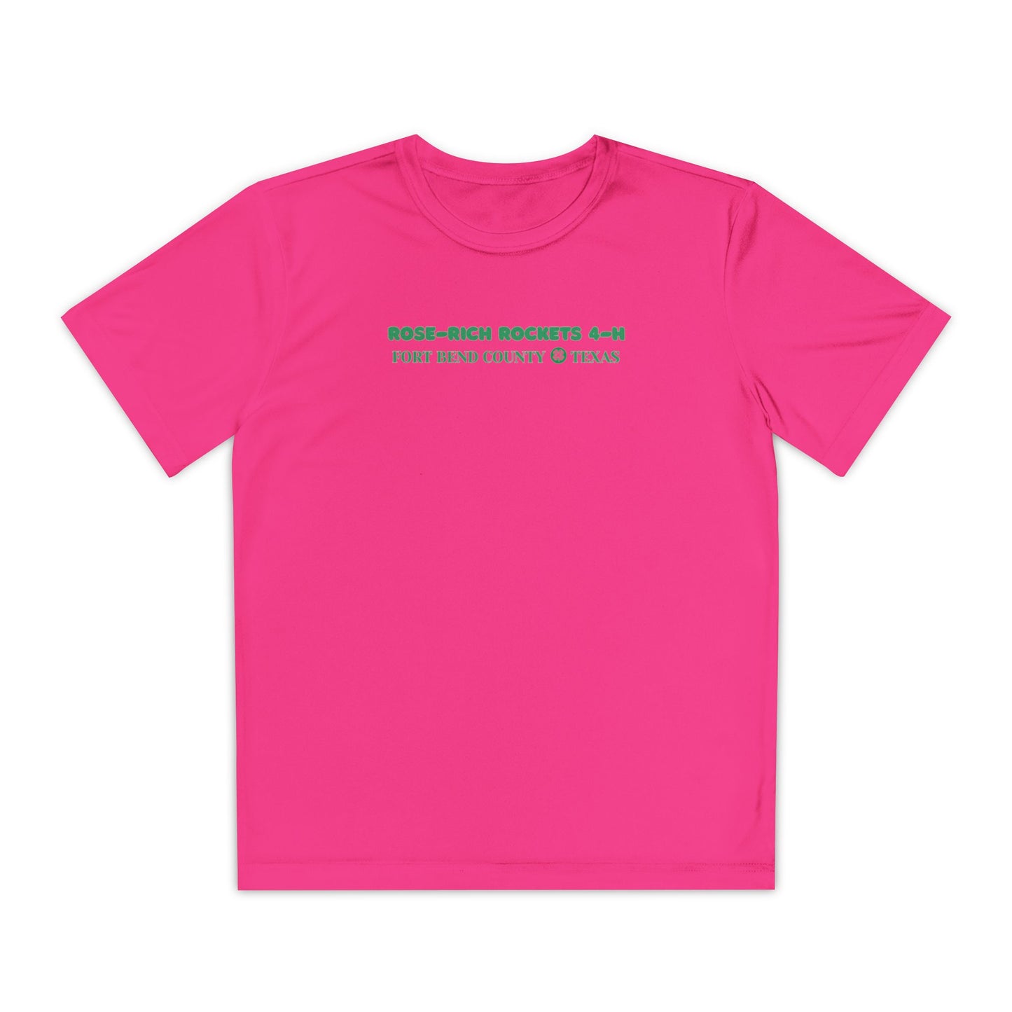 Youth Shirt, Rose-Rich 4-H Rocketry Club, Moisture Wicking, Safety Colors Available