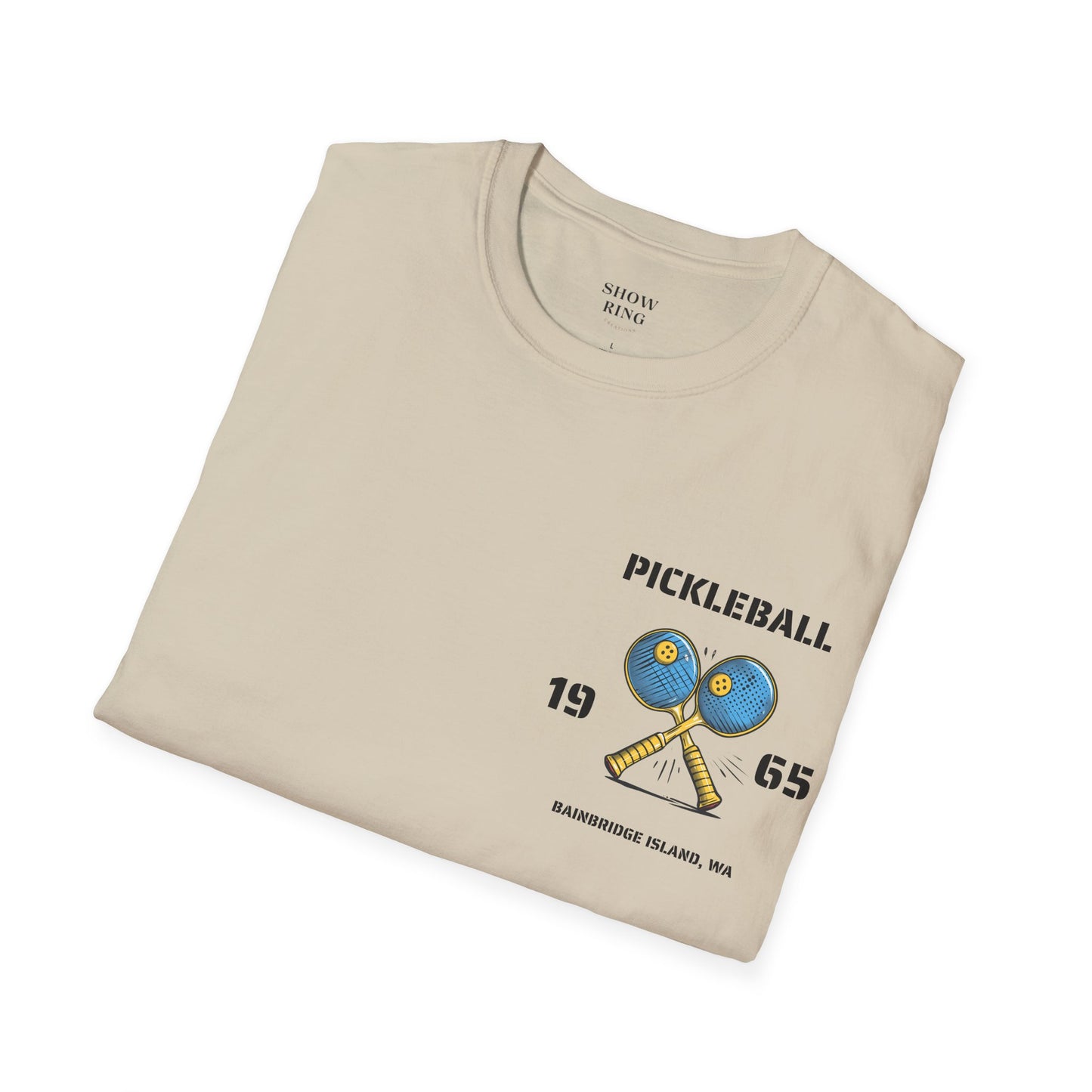 Pickleball Origins 1965, Bainbridge Island, WA.  Unisex Soft style T-Shirt for Men and Women.