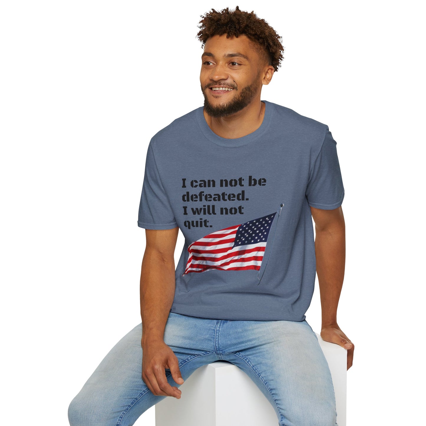 Love the USA:  I can not be defeated and I will not quit, Unisex Softstyle T-Shirt for Men, Women and Kids