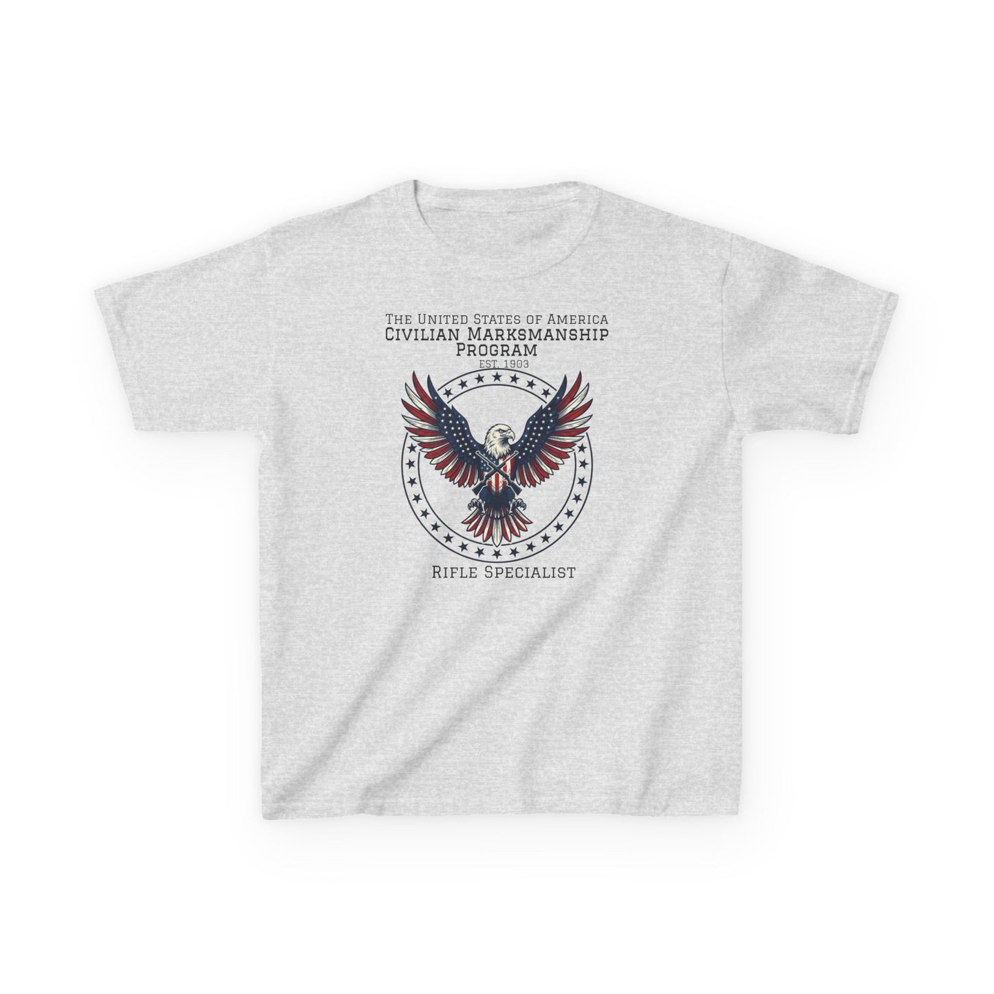 Kids American Eagle Marksmanship T‑Shirt — Civilian Marksmanship Program Rifle Specialist Tee