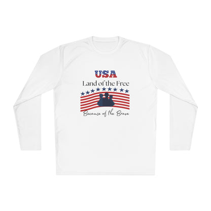 Patriotic Long Sleeve Lightweight Tee - USA Land of the Free, Because of the Brave, Independence Day Gift, Veterans Day, Americana Apparel