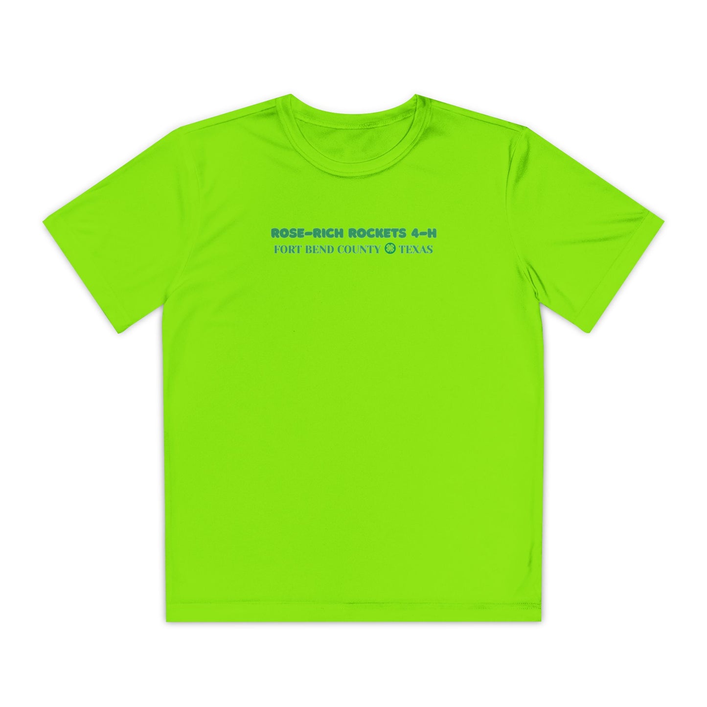 Youth Shirt, Rose-Rich 4-H Rocketry Club, Moisture Wicking, Safety Colors Available