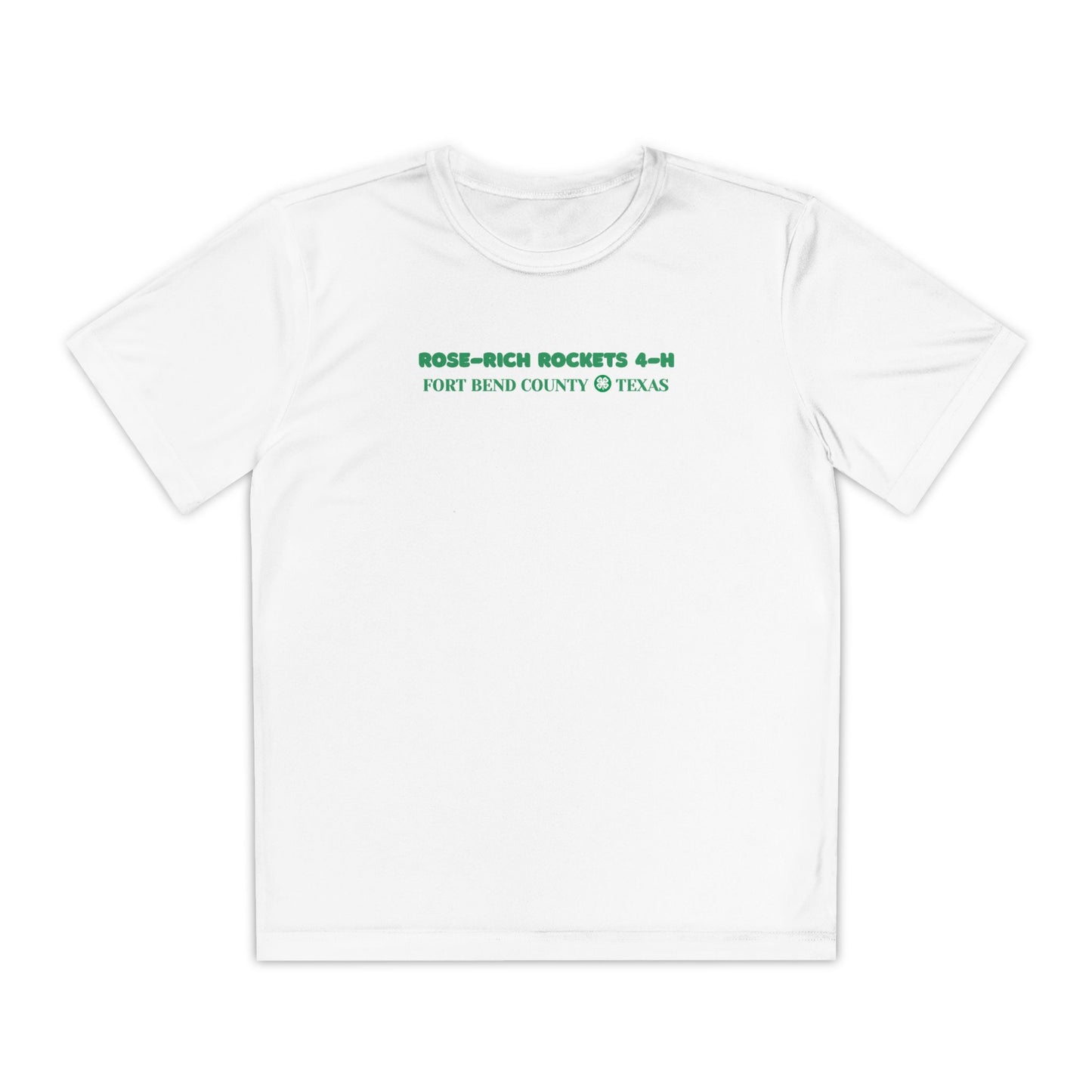 Youth Shirt, Rose-Rich 4-H Rocketry Club, Moisture Wicking, Safety Colors Available