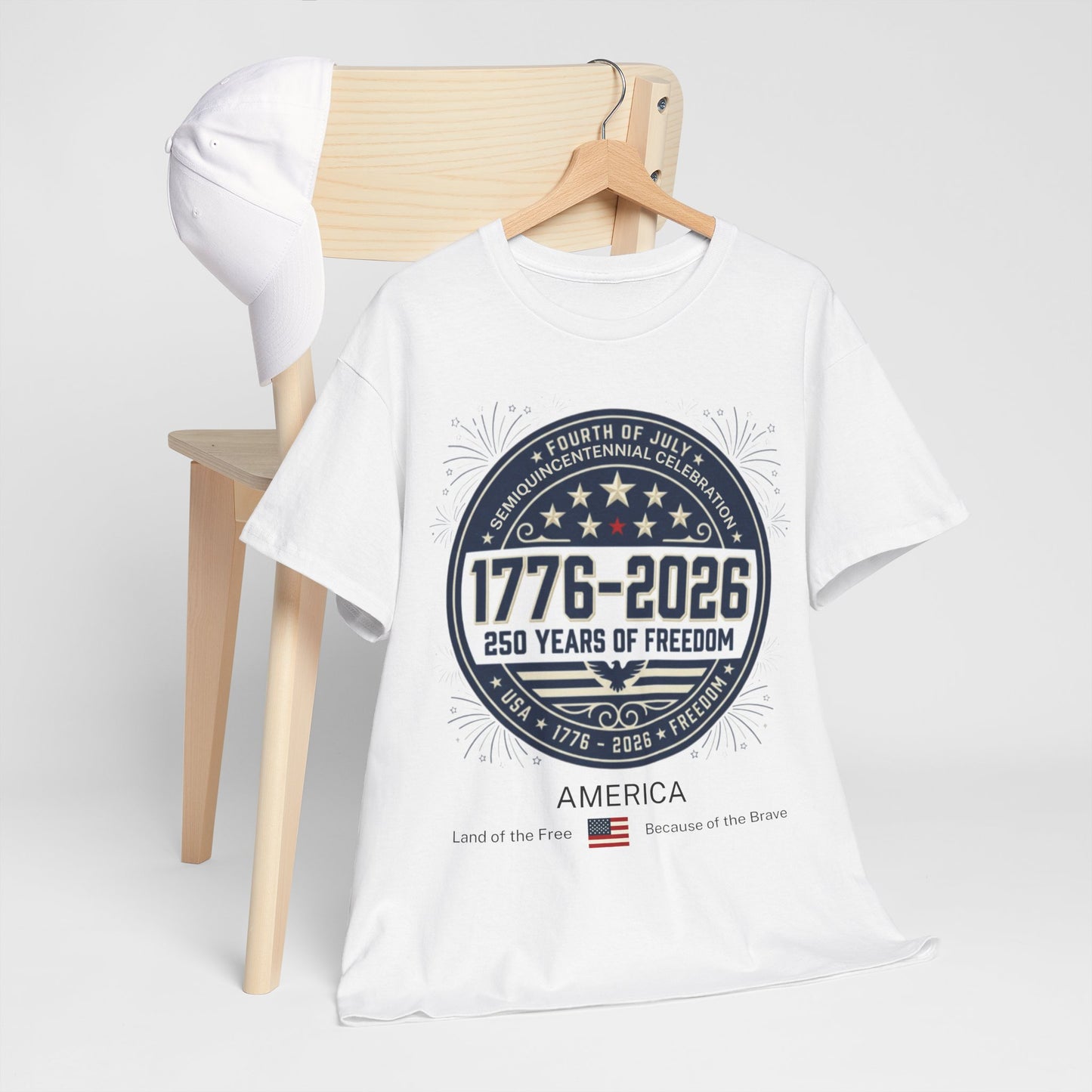 1776-2026 250 Years of Freedom Tee, America Land of the Free Because of the Brave T-Shirt | 1776–2026 USA 250 Patriotic Shirt | Minimalist 4th of July Tee