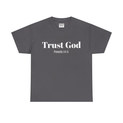 Trust God Unisex Heavy Cotton Tee – Proverbs 3:5-6 Bible Verse Shirt for Youth Groups, Christian Gifts