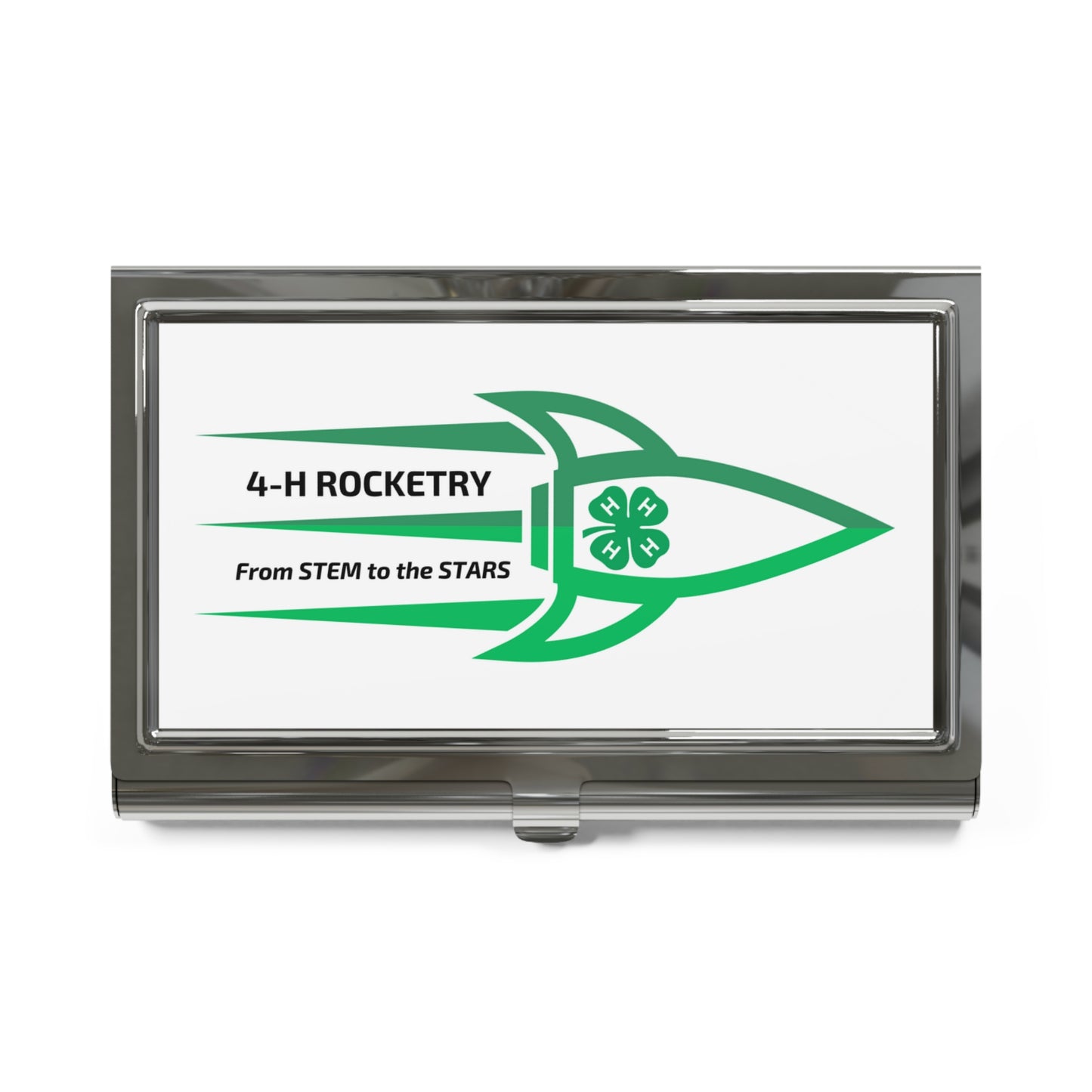 4-H STEM & Rocketry Themed Business Card Holder for Professionals, Customizable Metal Case, Perfect Gift for 4-H STEM Teams