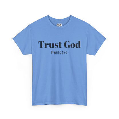 Trust God Unisex Heavy Cotton Tee – Proverbs 3:5-6 Bible Verse Shirt for Youth Groups, Christian Gifts