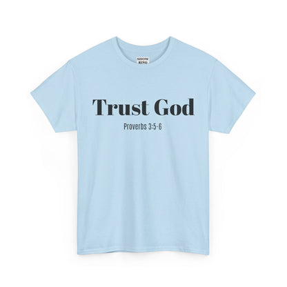 Trust God Unisex Heavy Cotton Tee – Proverbs 3:5-6 Bible Verse Shirt for Youth Groups, Christian Gifts