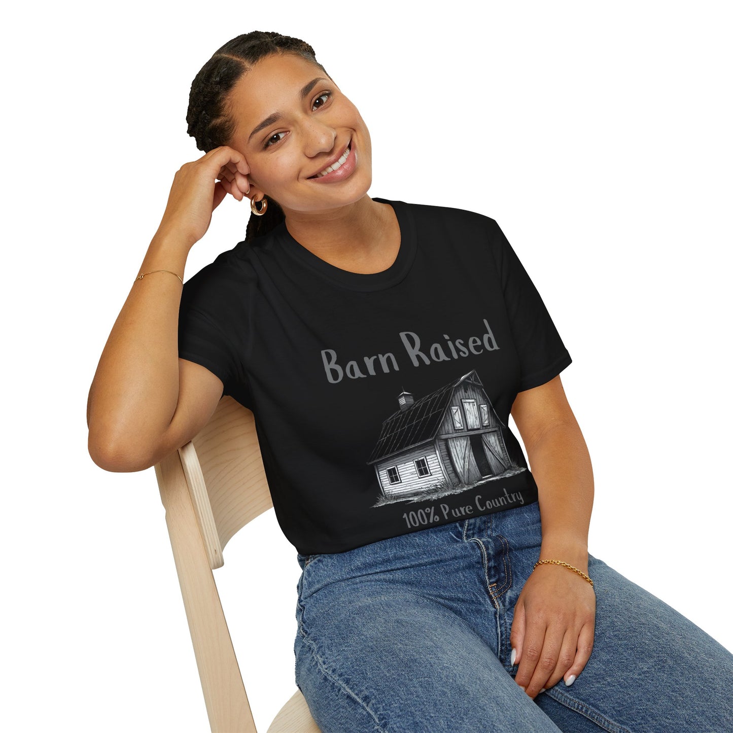 Barn Raised 100% Pure Country, Unisex Softstyle T-Shirt - Country Vibe, Farm Life, Casual Wear, Gift for Farmers, Rustic Style
