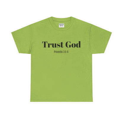 Trust God Unisex Heavy Cotton Tee – Proverbs 3:5-6 Bible Verse Shirt for Youth Groups, Christian Gifts