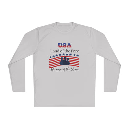 Patriotic Long Sleeve Lightweight Tee - USA Land of the Free, Because of the Brave, Independence Day Gift, Veterans Day, Americana Apparel