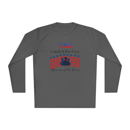 Patriotic Long Sleeve Lightweight Tee - USA Land of the Free, Because of the Brave, Independence Day Gift, Veterans Day, Americana Apparel