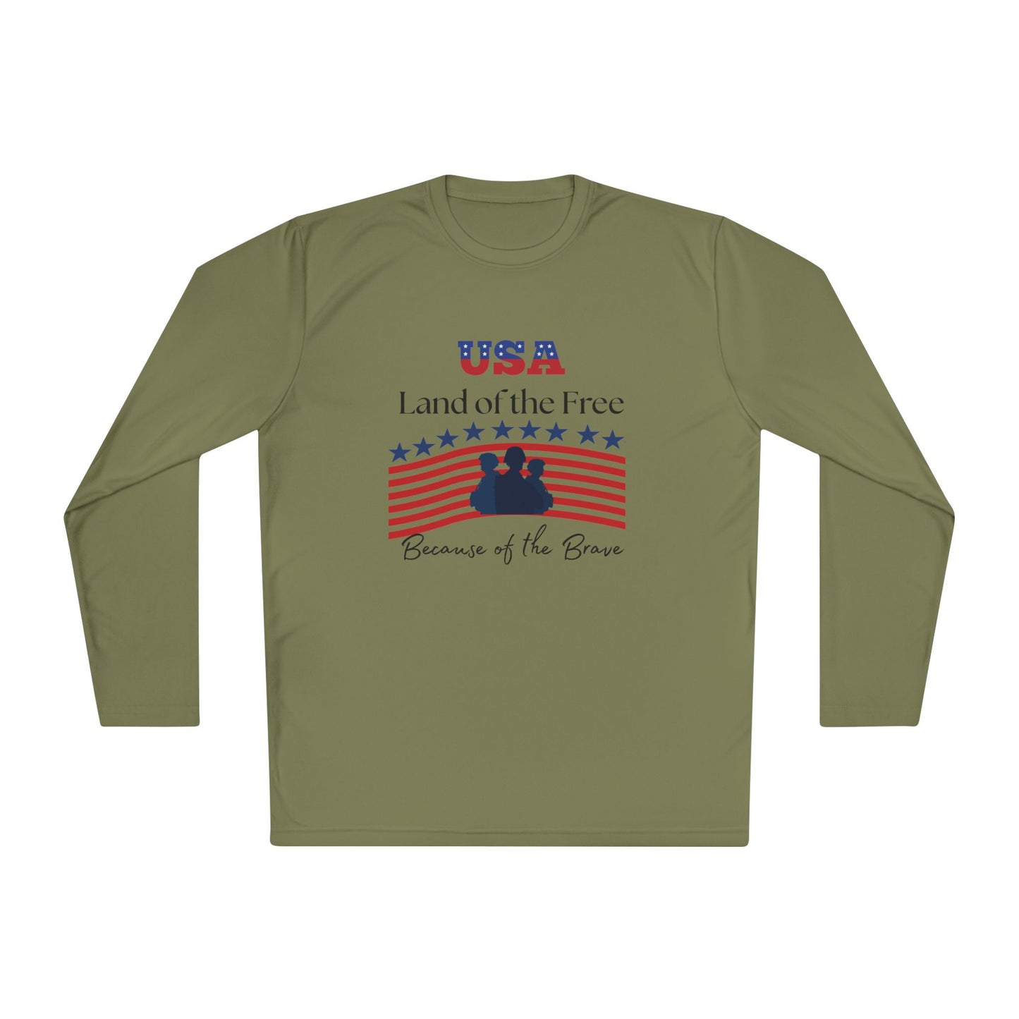 Patriotic Long Sleeve Lightweight Tee - USA Land of the Free, Because of the Brave, Independence Day Gift, Veterans Day, Americana Apparel