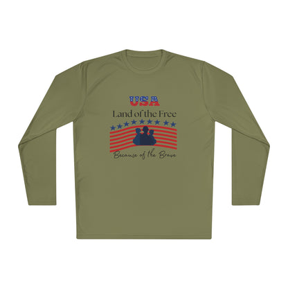 Patriotic Long Sleeve Lightweight Tee - USA Land of the Free, Because of the Brave, Independence Day Gift, Veterans Day, Americana Apparel