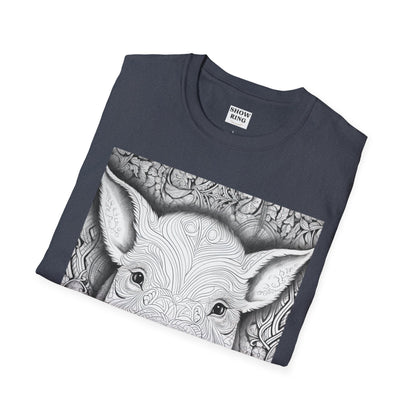 Adult Coloring Shirt Featuring Adorable Pig for 4-H and FFA - Unisex Softstyle T-Shirt for All Ages
