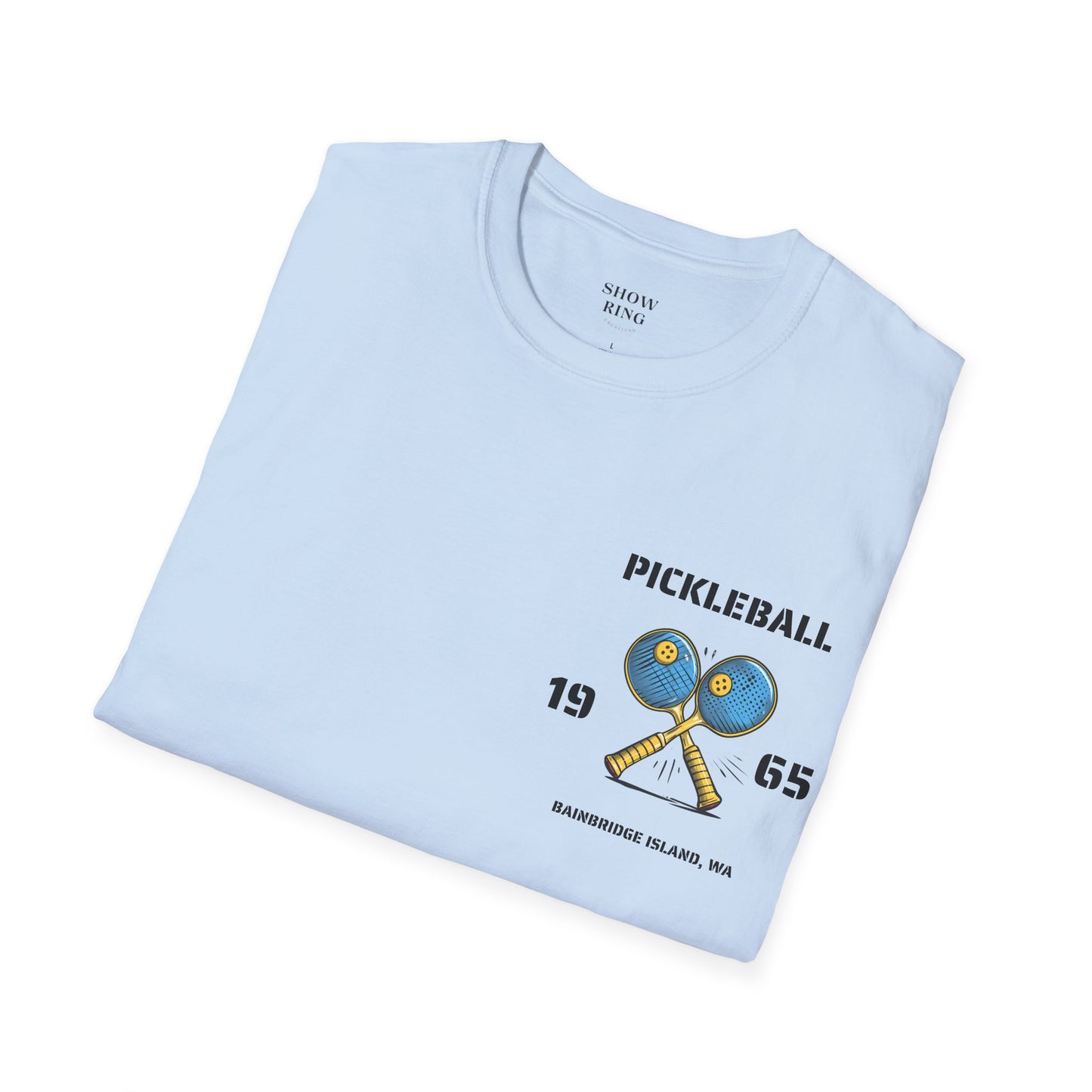 Pickleball Origins 1965, Bainbridge Island, WA.  Unisex Soft style T-Shirt for Men and Women.