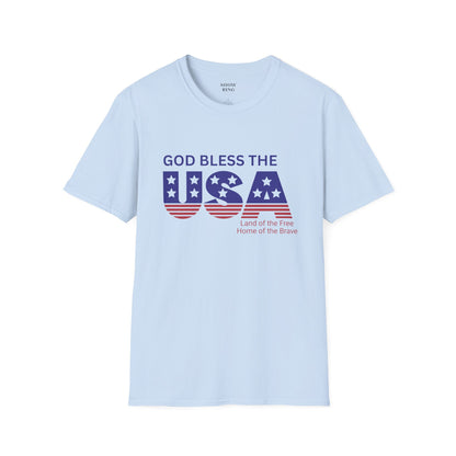 Patriotic T-Shirt - God Bless the USA, Unisex Tee for Independence Day, Summer BBQs, and Everyday Wear; Home of the Free, Land of the Brave, Red, White & Blue