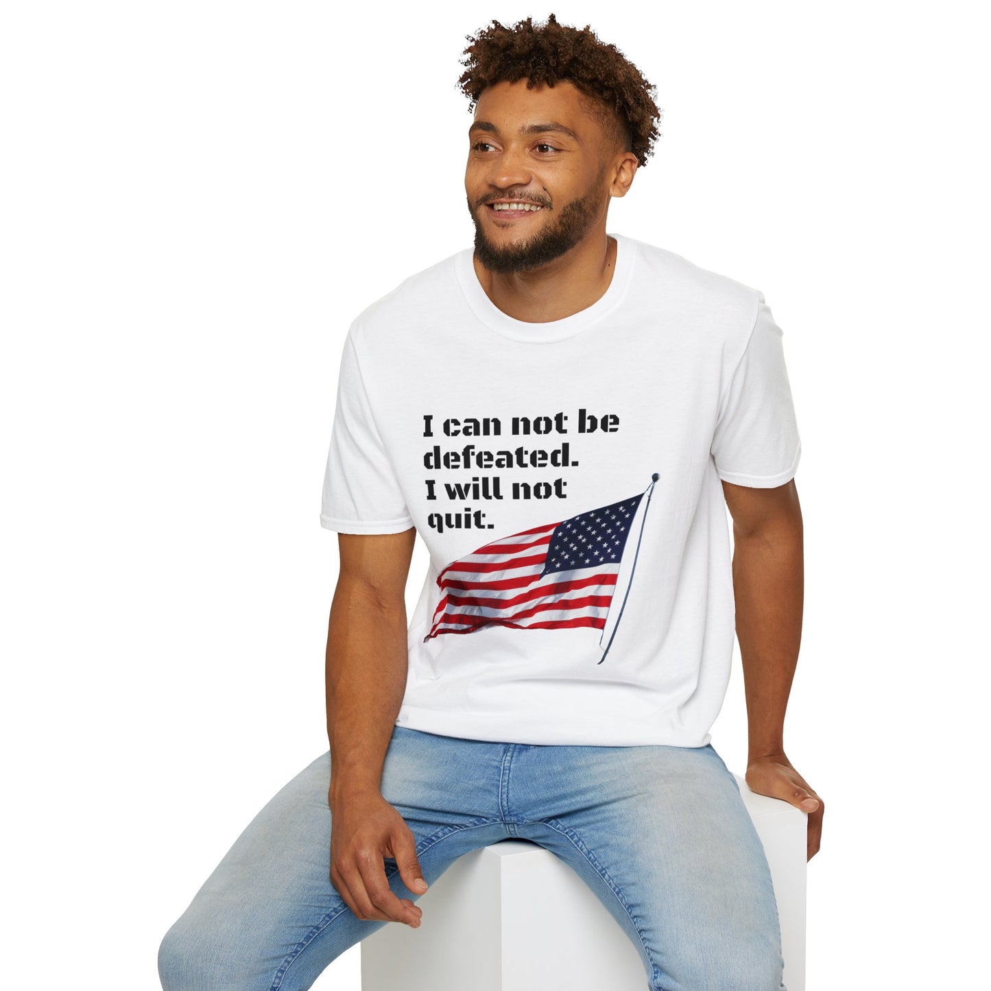 Love the USA:  I can not be defeated and I will not quit, Unisex Softstyle T-Shirt for Men, Women and Kids