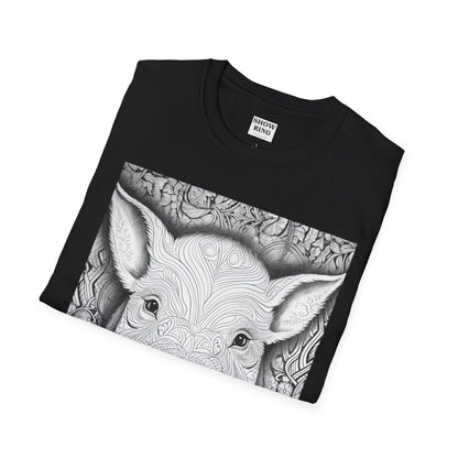 Adult Coloring Shirt Featuring Adorable Pig for 4-H and FFA - Unisex Softstyle T-Shirt for All Ages