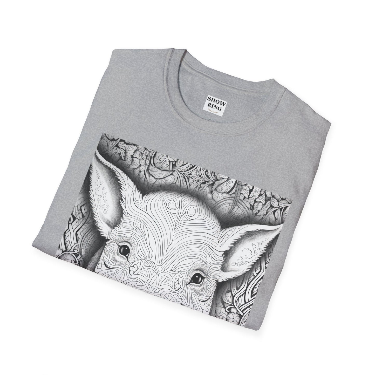 Adult Coloring Shirt Featuring Adorable Pig for 4-H and FFA - Unisex Softstyle T-Shirt for All Ages