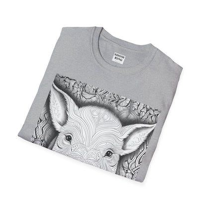 Adult Coloring Shirt Featuring Adorable Pig for 4-H and FFA - Unisex Softstyle T-Shirt for All Ages