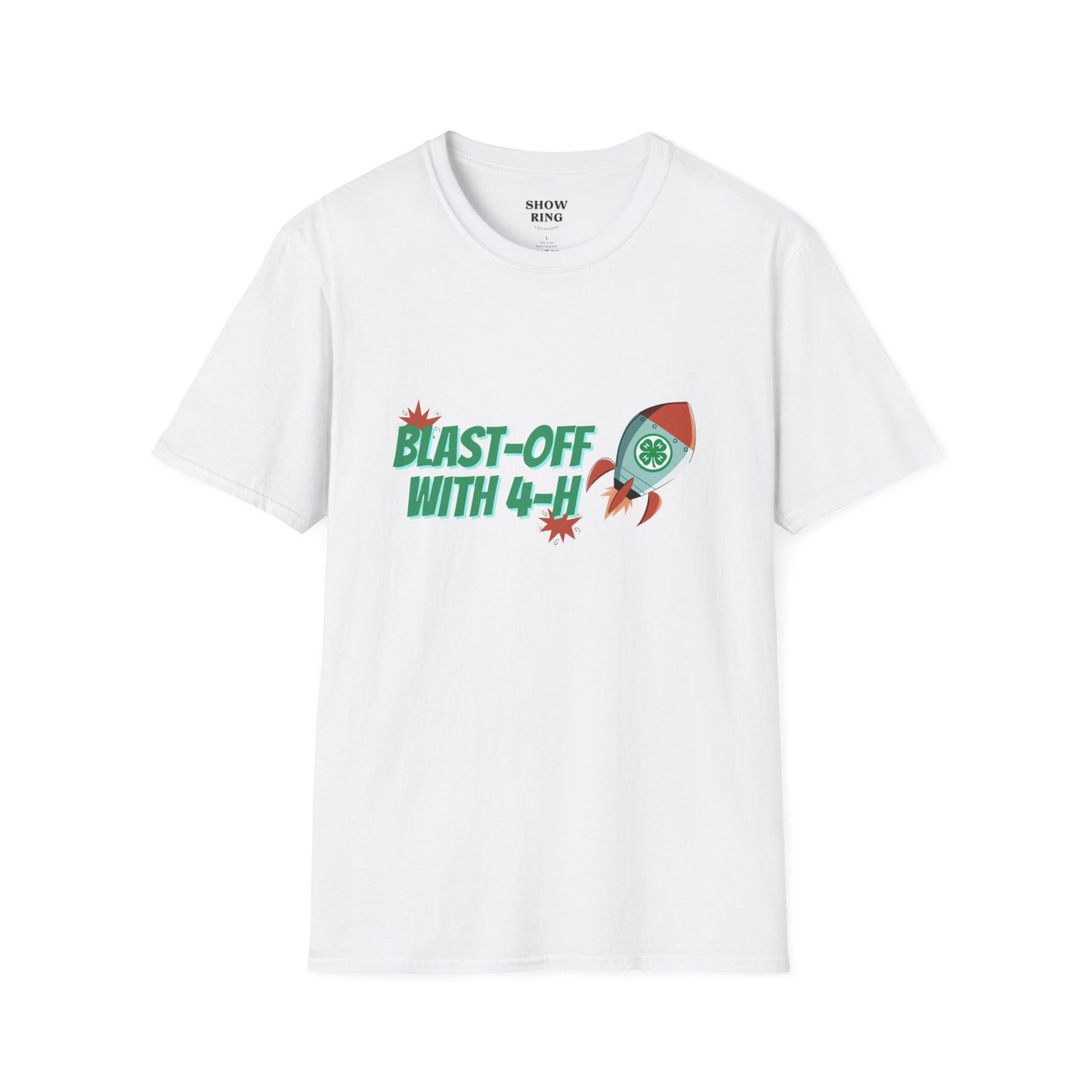 Adult, Blast-Off With 4-H Unisex Softstyle T-Shirt, Space Theme Apparel, Rocket Design Tee