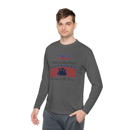 Patriotic Long Sleeve Lightweight Tee - USA Land of the Free, Because of the Brave, Independence Day Gift, Veterans Day, Americana Apparel