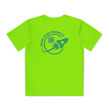 Youth Shirt, Rose-Rich 4-H Rocketry Club, Moisture Wicking, Safety Colors Available