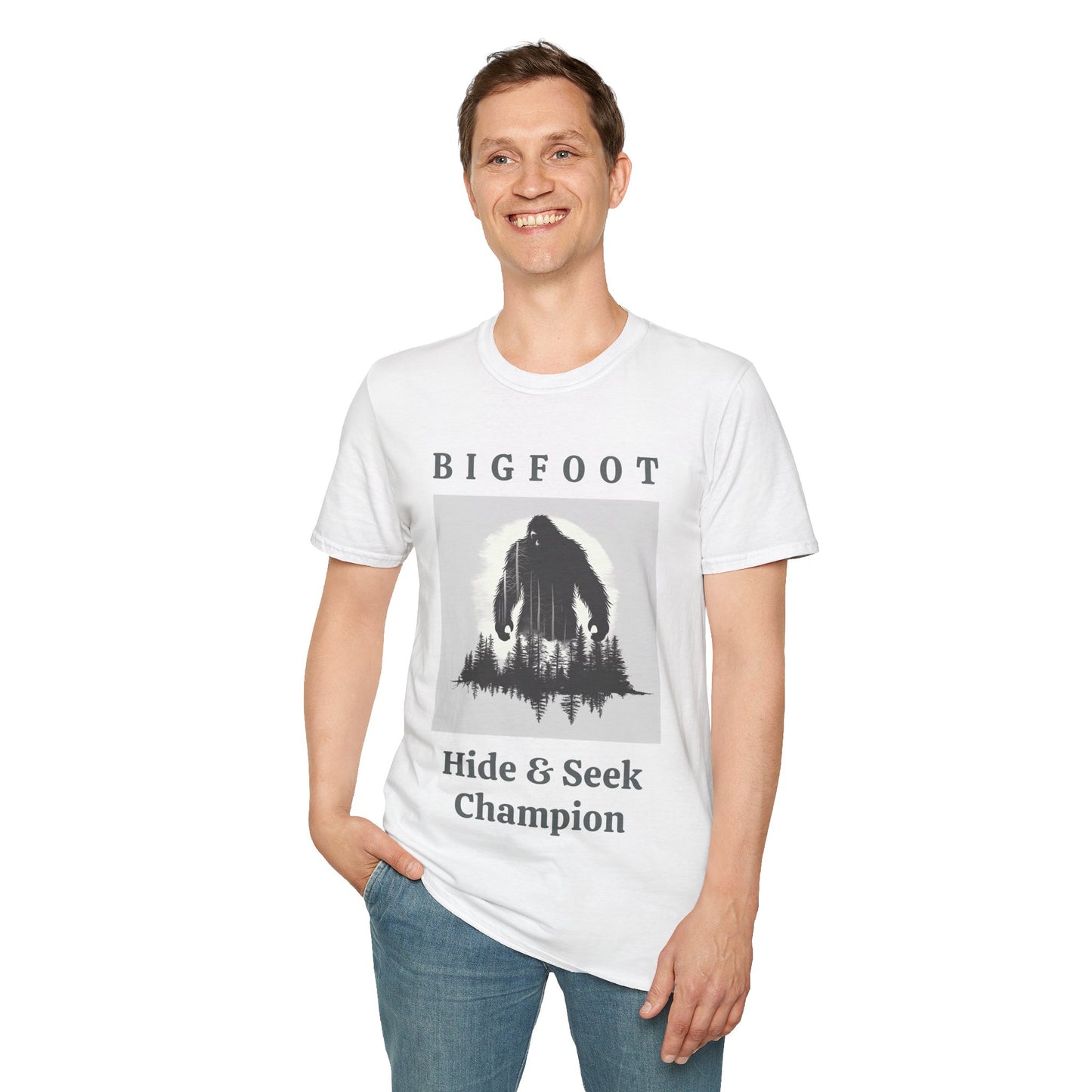 Bigfoot, Hide & Seek Champion - Unisex Softstyle T-Shirt for Men, Women & Children