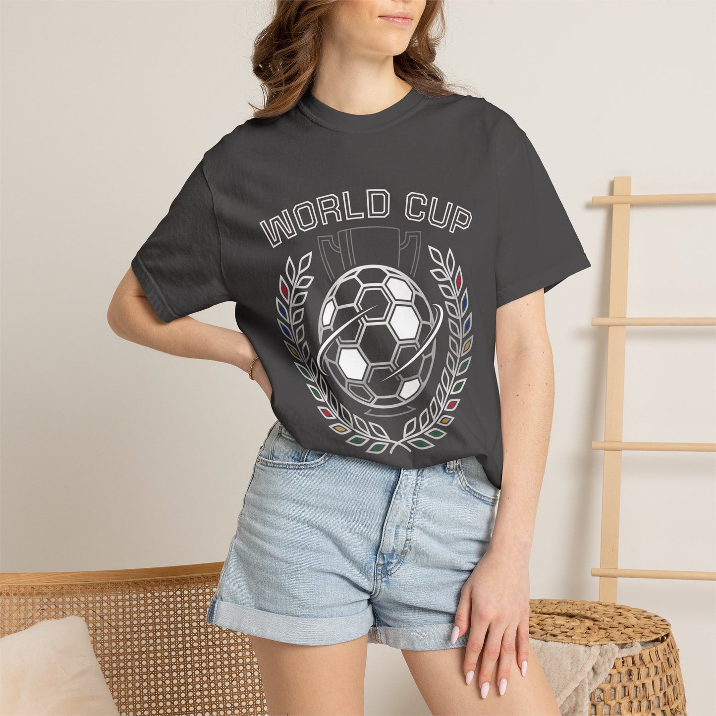 Soccer Ball World Cup Laurel Crest T-Shirt | Athletic Logo Tee For Soccer and Football Fans
