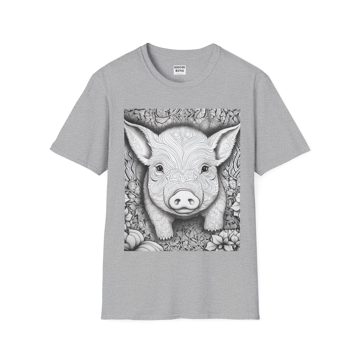 Adult Coloring Shirt Featuring Adorable Pig for 4-H and FFA - Unisex Softstyle T-Shirt for All Ages