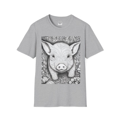 Adult Coloring Shirt Featuring Adorable Pig for 4-H and FFA - Unisex Softstyle T-Shirt for All Ages