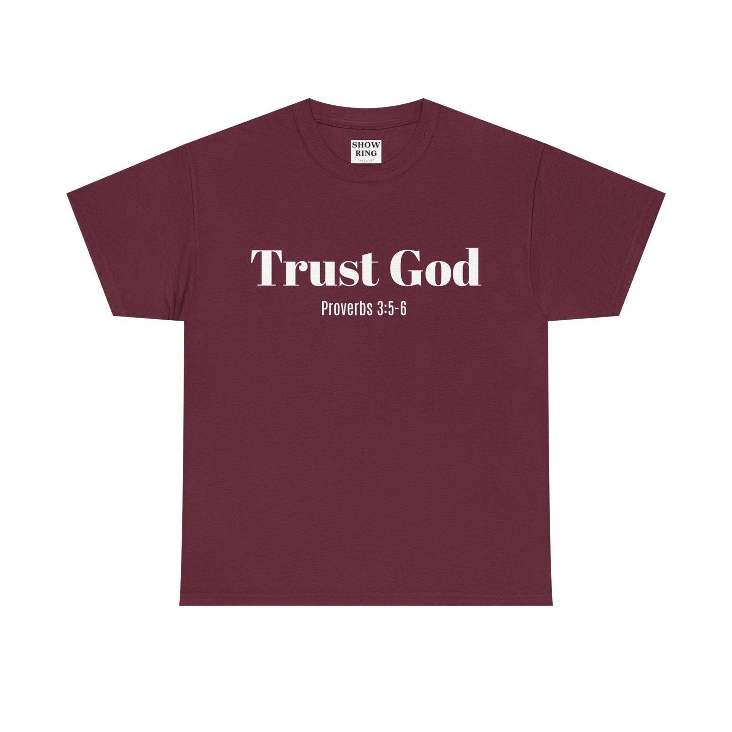 Trust God Unisex Heavy Cotton Tee – Proverbs 3:5-6 Bible Verse Shirt for Youth Groups, Christian Gifts