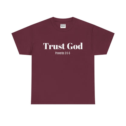 Trust God Unisex Heavy Cotton Tee – Proverbs 3:5-6 Bible Verse Shirt for Youth Groups, Christian Gifts