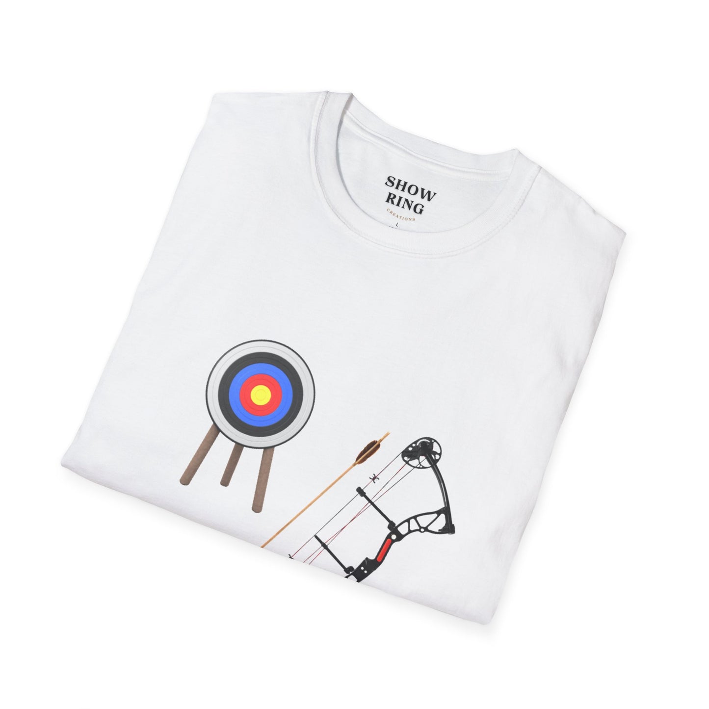 Archery Bow, Arrow and Target - Style 2: Unisex Softstyle T-Shirt for Men, Women and Children