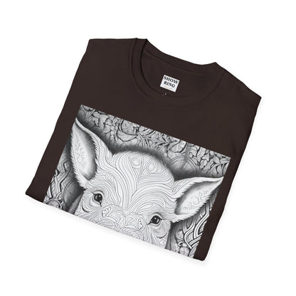 Adult Coloring Shirt Featuring Adorable Pig for 4-H and FFA - Unisex Softstyle T-Shirt for All Ages