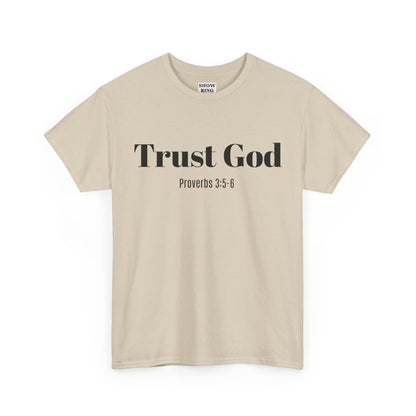 Trust God Unisex Heavy Cotton Tee – Proverbs 3:5-6 Bible Verse Shirt for Youth Groups, Christian Gifts