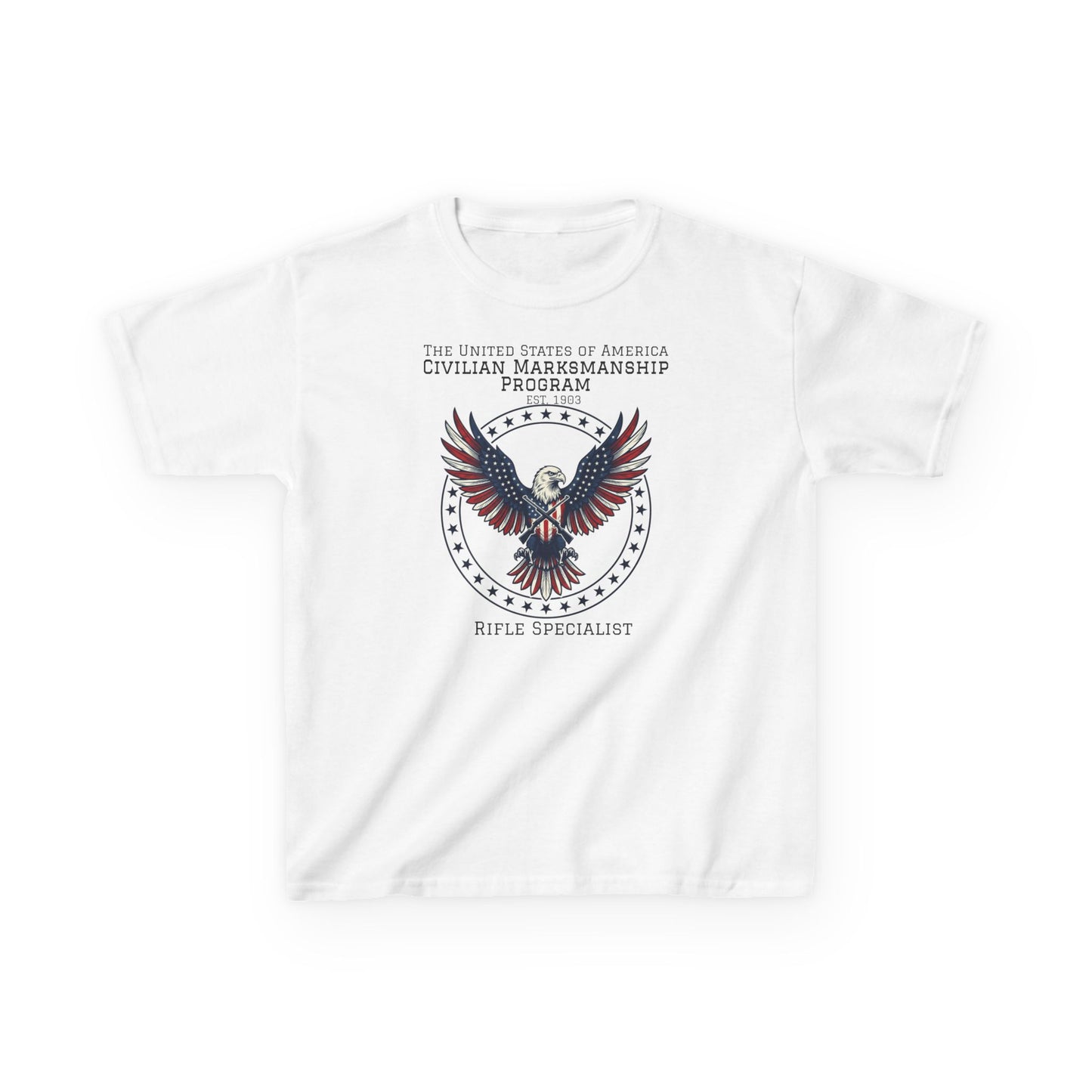 Kids American Eagle Marksmanship T‑Shirt — Civilian Marksmanship Program Rifle Specialist Tee