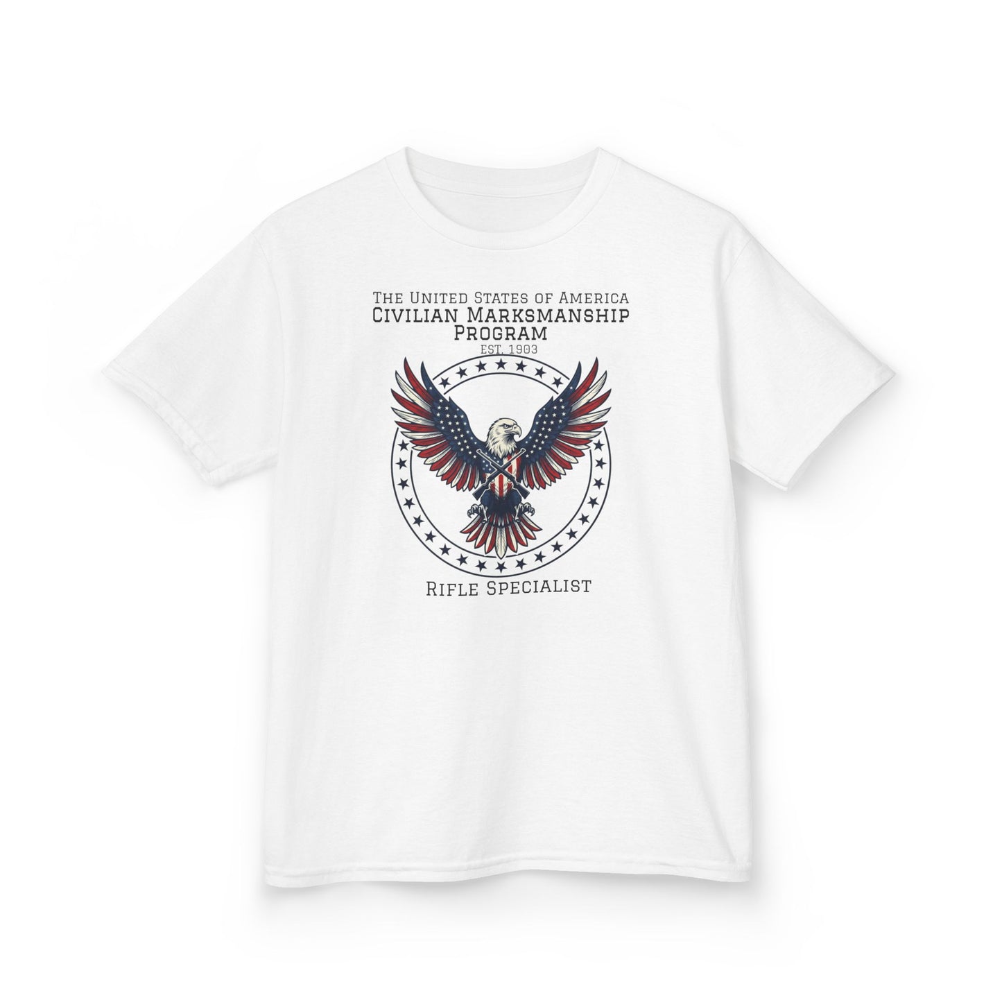 Kids American Eagle Marksmanship T‑Shirt — Civilian Marksmanship Program Rifle Specialist Tee