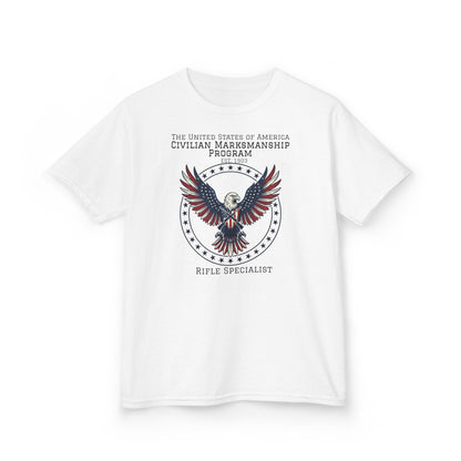 Kids American Eagle Marksmanship T‑Shirt — Civilian Marksmanship Program Rifle Specialist Tee