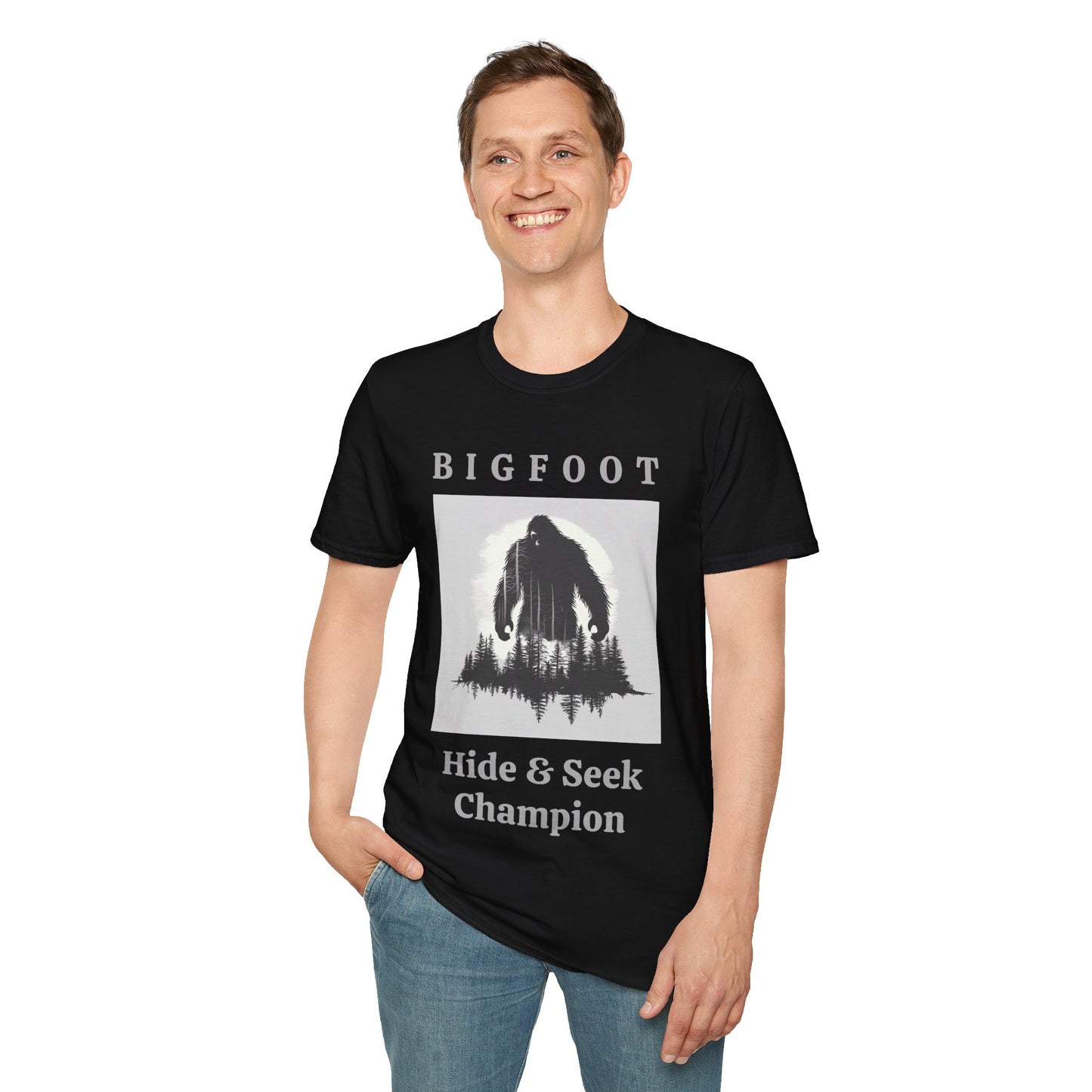 Bigfoot, Hide & Seek Champion - Unisex Softstyle T-Shirt for Men, Women & Children