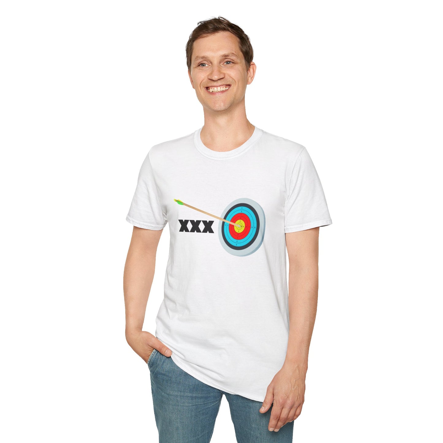 Archery Target with 3 Arrows: Unisex Softstyle T-Shirt for Men, Women & Children