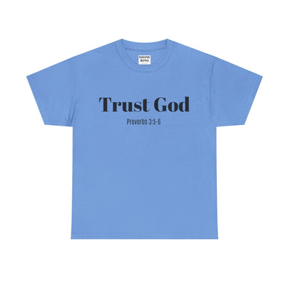 Trust God Unisex Heavy Cotton Tee – Proverbs 3:5-6 Bible Verse Shirt for Youth Groups, Christian Gifts